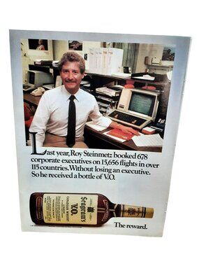 Vintage 1984 Seagrams VO Ad Business Office Computer Desk Scene
